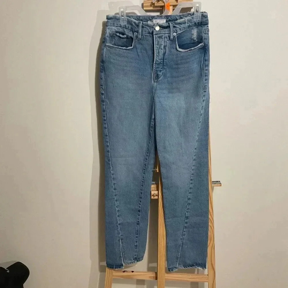 Good American Women’s Good Boy Twisted Slit Jeans Slit hem jeans size 6/28
